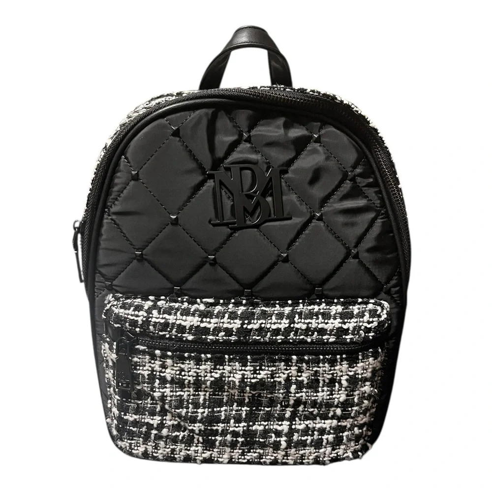 Badgley Mischka Black and White Tweed Quilted Backpack